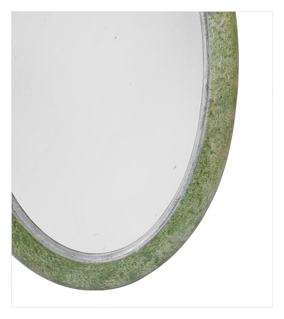 Mid-20th Century Antique French Oval Mirror, Green Patina, circa 1950 For Sale