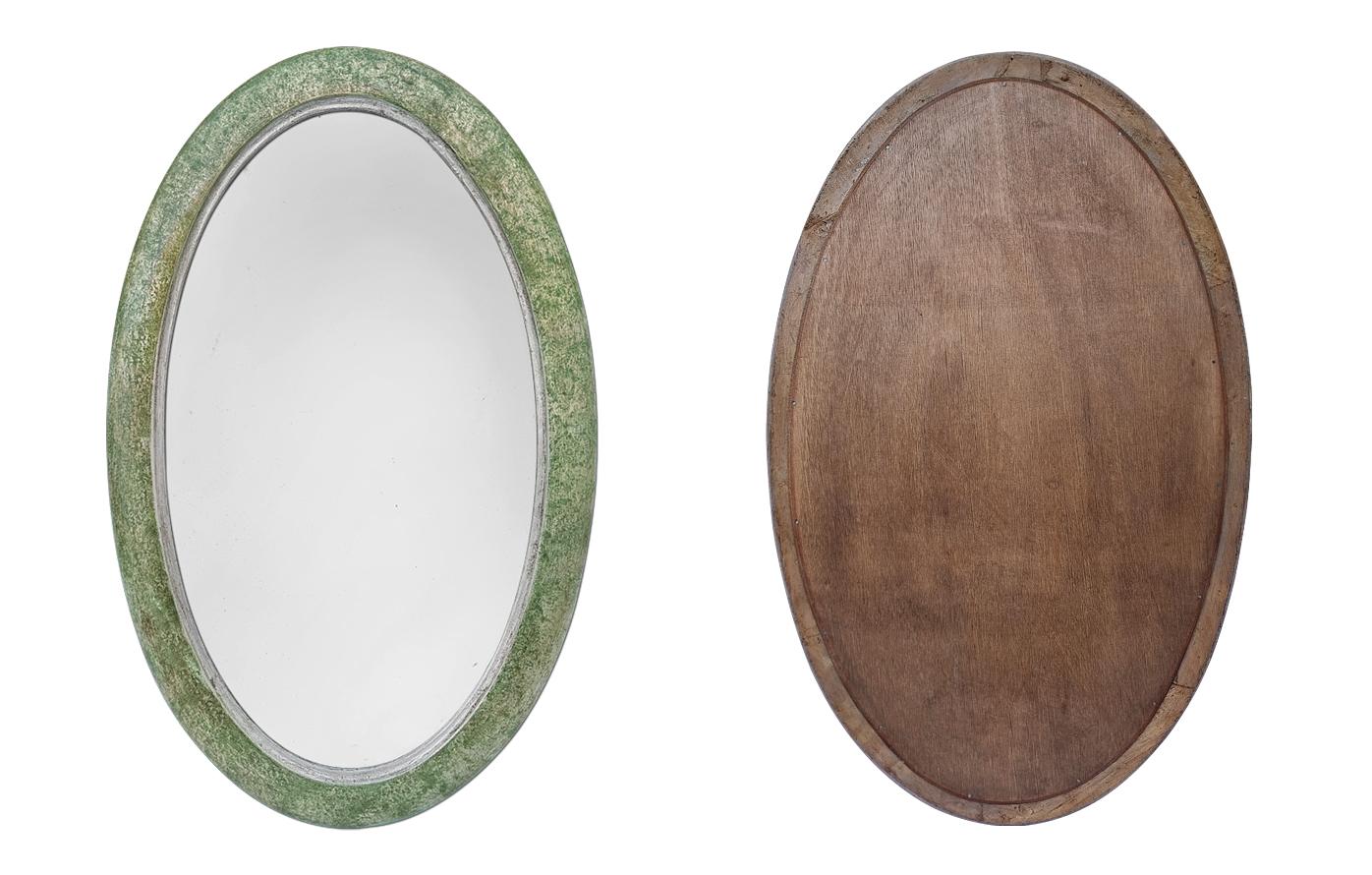 Antique French Oval Mirror, Green Patina, circa 1950 For Sale 2