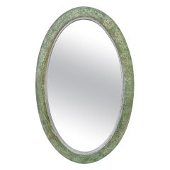 Antique French Oval Mirror, Green Patina, circa 1950