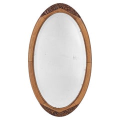 Antique French Oval Mirror in Carved Natural Wood with Floral Decors, circa 1940