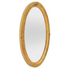 Antique French Oval Mirror In Gilded Wood, Art Nouveau Period, circa 1900