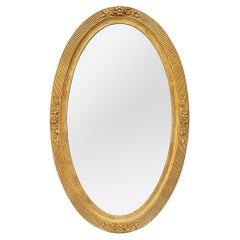 Antique French Oval Mirror In Gilded Wood, Art Nouveau Period, circa 1900