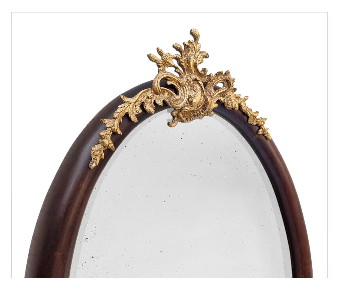 Napoleon III Antique French Oval Mirror, Mahogany Wood & Louis XV Style Shell, circa 1860