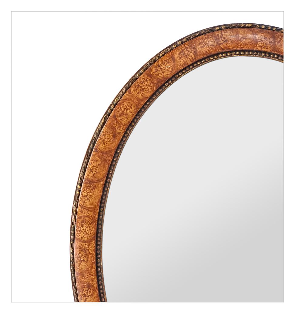 Antique French Oval Mirror, bemaltes Holzdekor Ulmenwurzel, um 1920 (Faux bois) im Angebot
