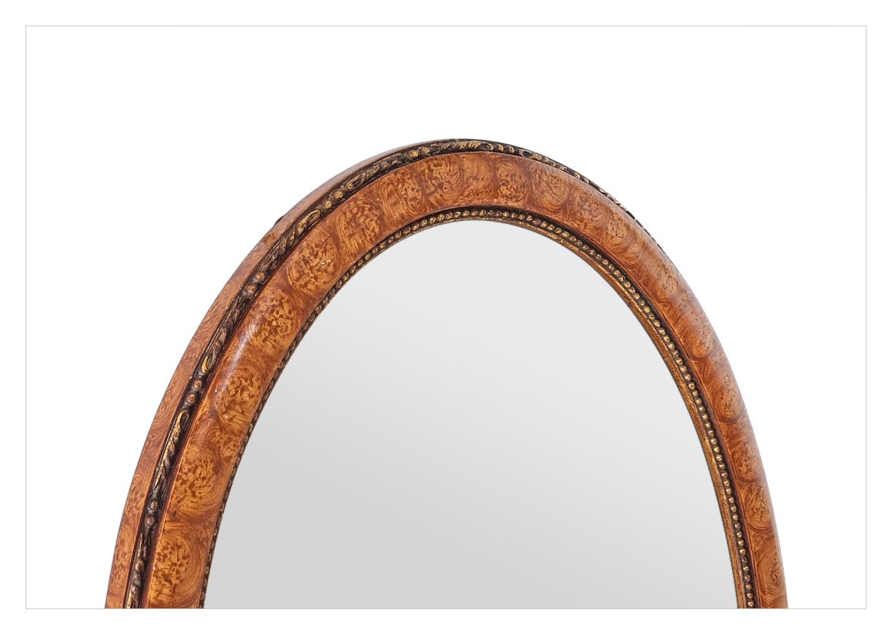 Antique French Oval Mirror, bemaltes Holzdekor Ulmenwurzel, um 1920 im Zustand „Gut“ im Angebot in Paris, FR