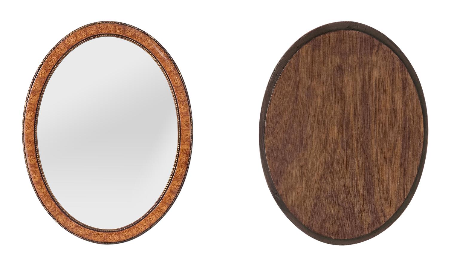 Antique French Oval Mirror, bemaltes Holzdekor Ulmenwurzel, um 1920 im Angebot 1