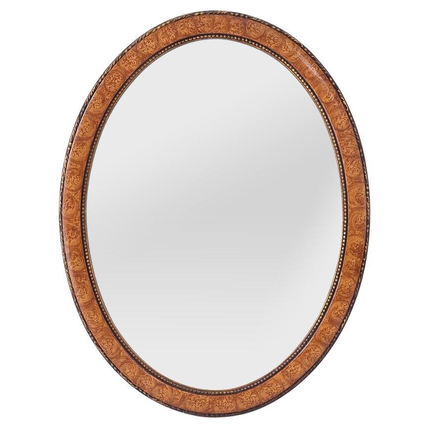 Antique French Oval Mirror, bemaltes Holzdekor Ulmenwurzel, um 1920 im Angebot