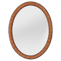 Antique French Oval Mirror, bemaltes Holzdekor Ulmenwurzel, um 1920