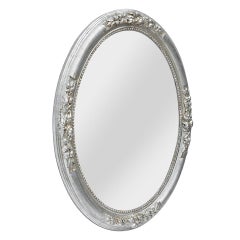 Antique French Oval Silverwood Wall mirror With Floral Decoration, circa 1900