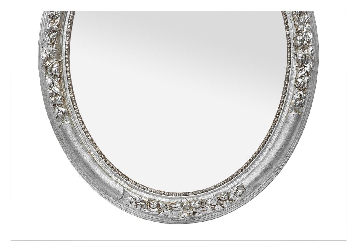 Gilt Antique French Oval Silverwood Wall mirror With Floral Decoration, circa 1900 For Sale