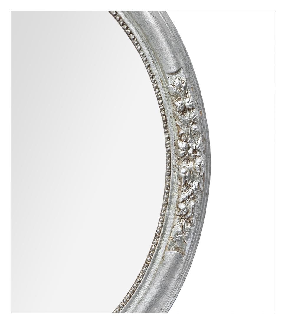 Early 20th Century Antique French Oval Silverwood Wall mirror With Floral Decoration, circa 1900 For Sale