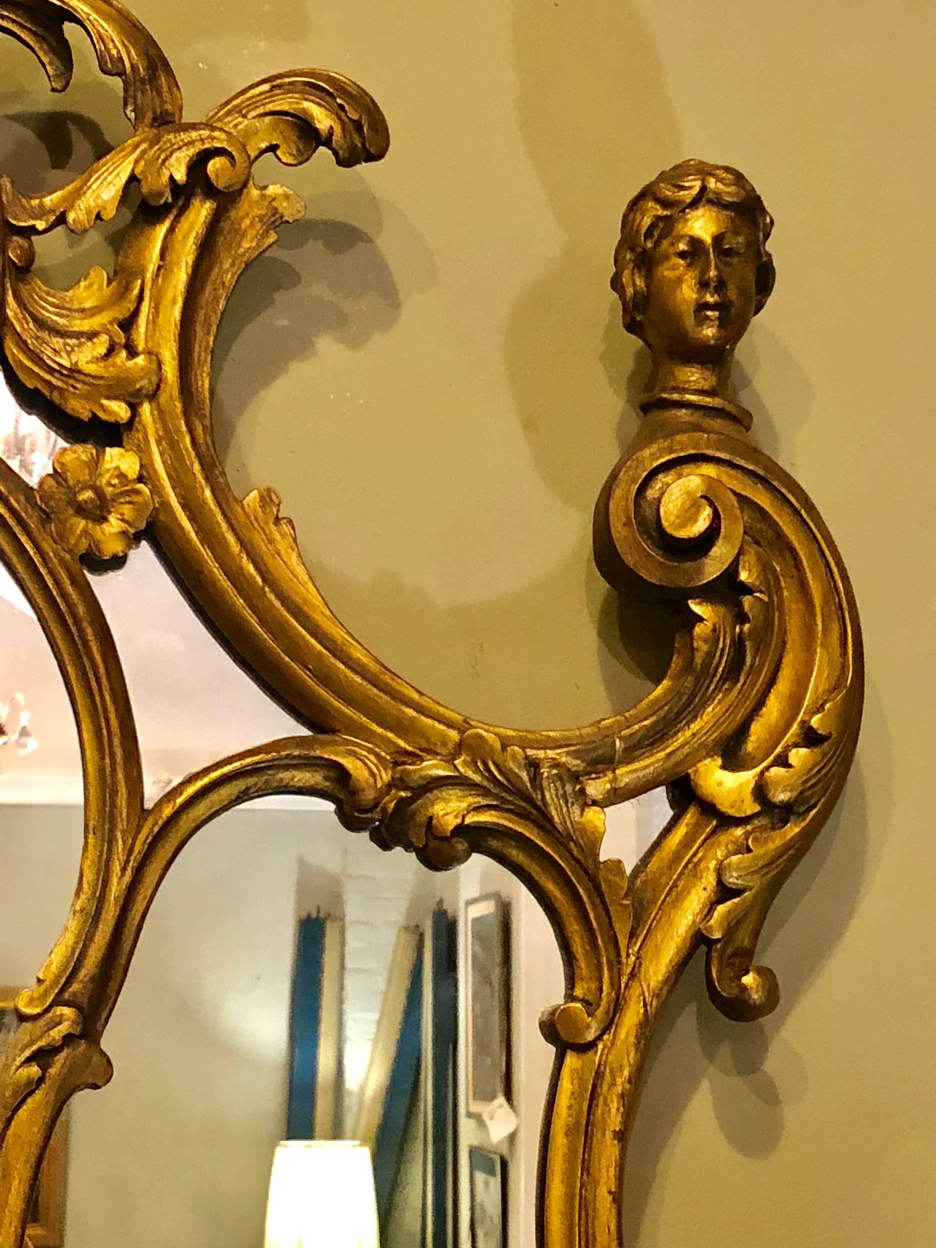 Art Nouveau Antique French over the Mantle / Console Ornate Gilt Gold Mirror