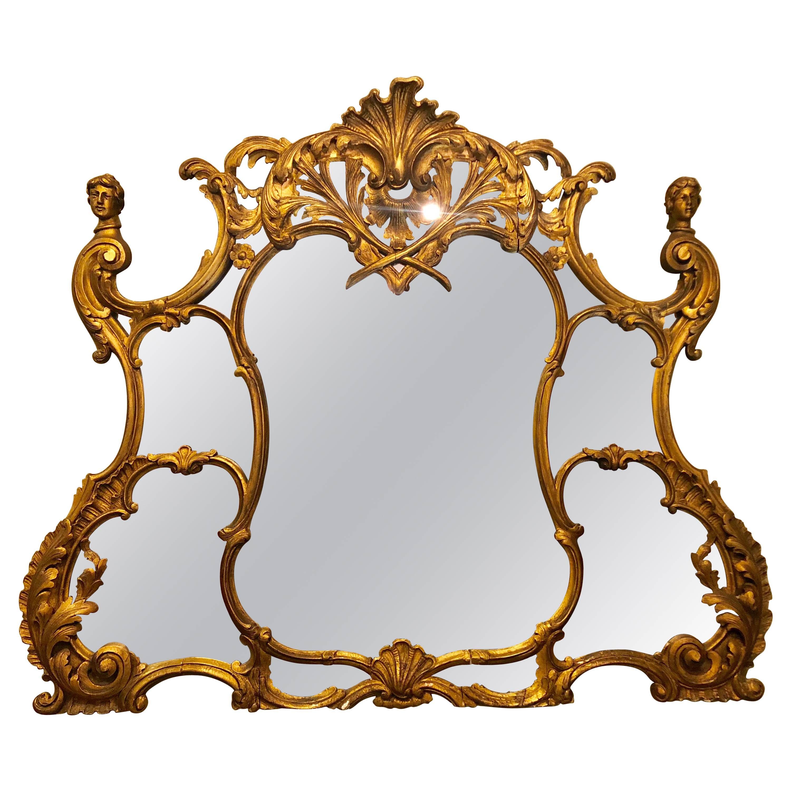 Antique French over the Mantle / Console Ornate Gilt Gold Mirror