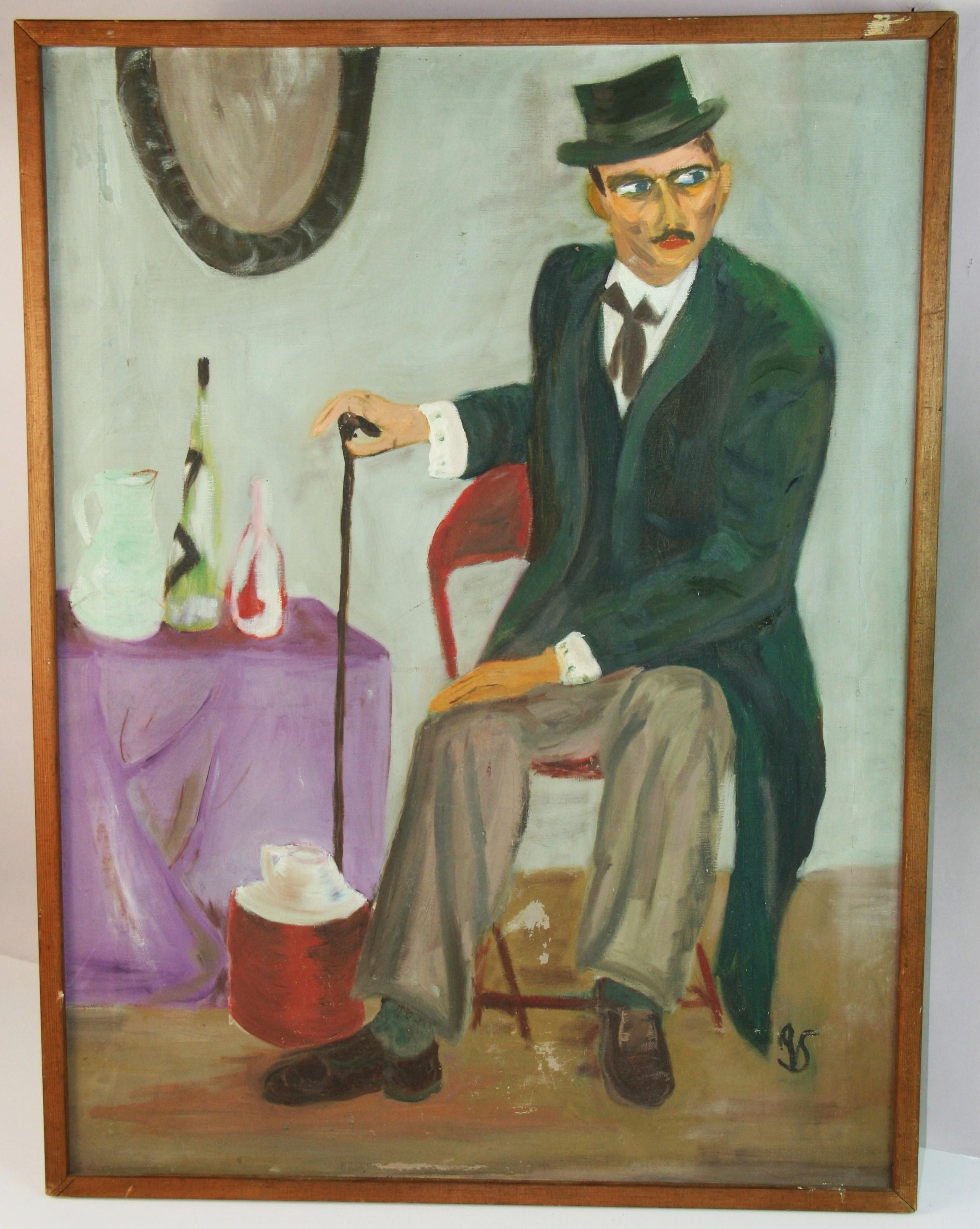 5140 Oversized Antique French oil painting depicting a Frenchman in an interior scene
Framed