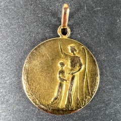 Antique French Ovide Yencesse Angel 18 Karat Yellow Gold Medal Pendant