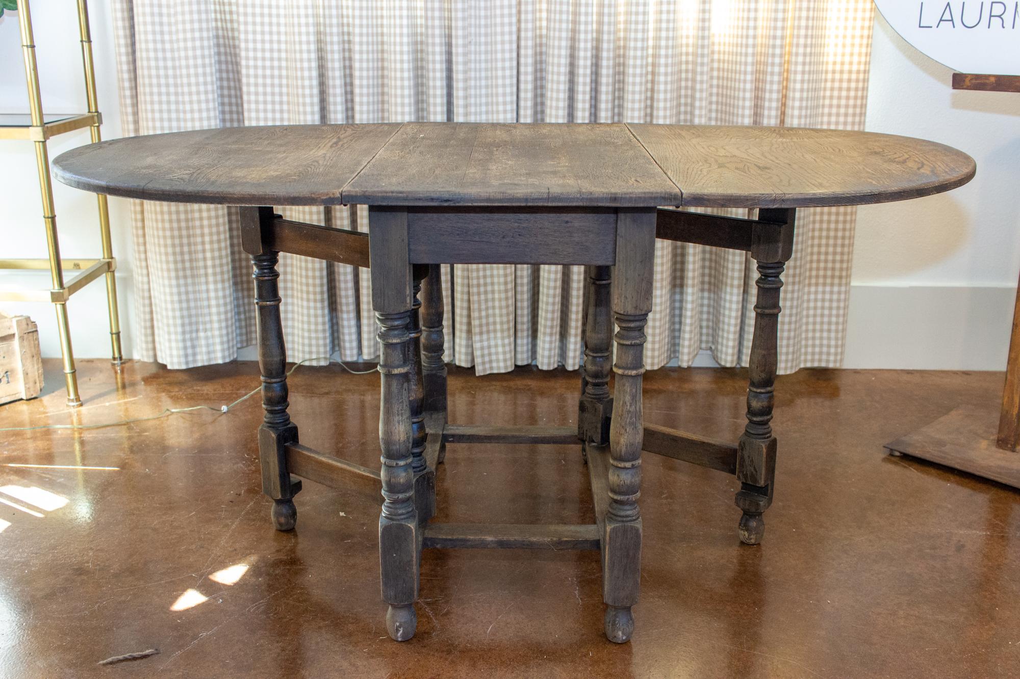 Antique French Gate Leg Table e Console con dettagli di gambe tornite 2
