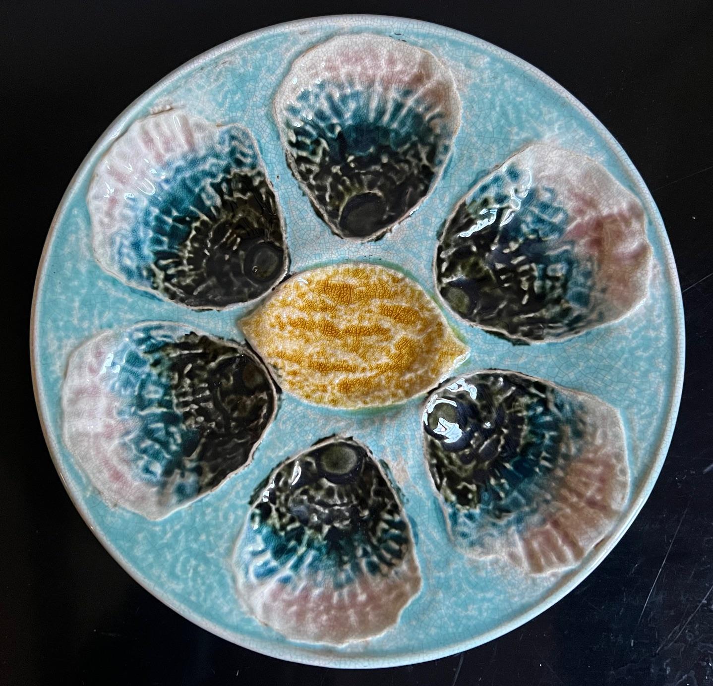 Antique French Oyster Plate by Salins, c. 1880's For Sale 4