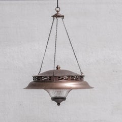 Antique French Pagoda Style Glass and Metal Pendant Light