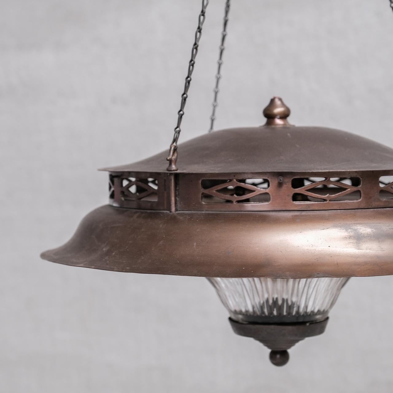 Antique French Pagoda Style Glass and Metal Pendant Light In Good Condition For Sale In London, GB