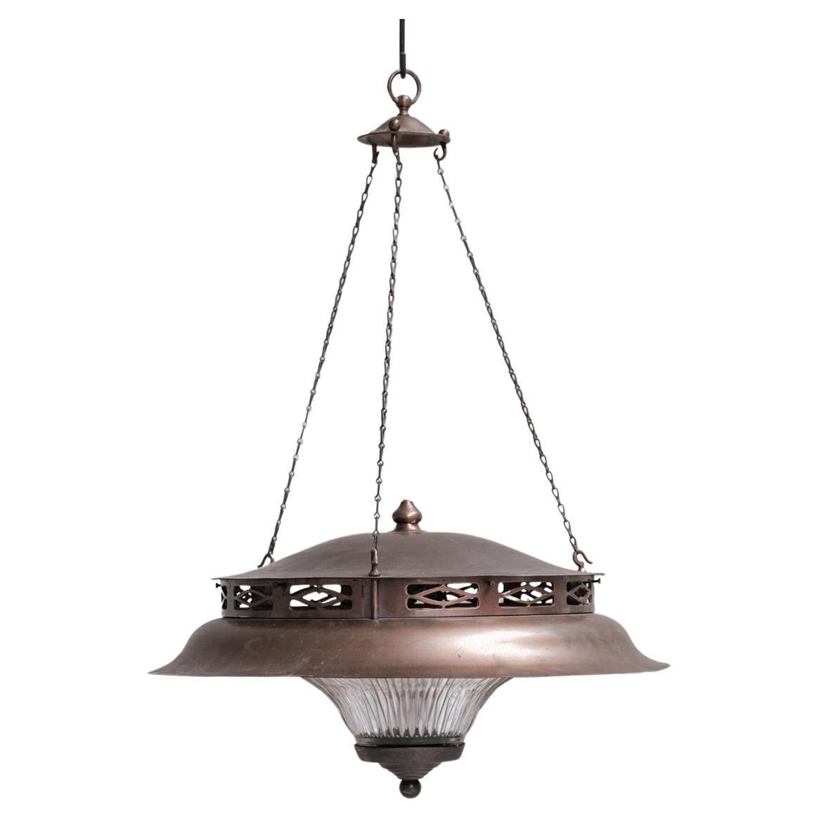 Antique French Pagoda Style Glass and Metal Pendant Light For Sale