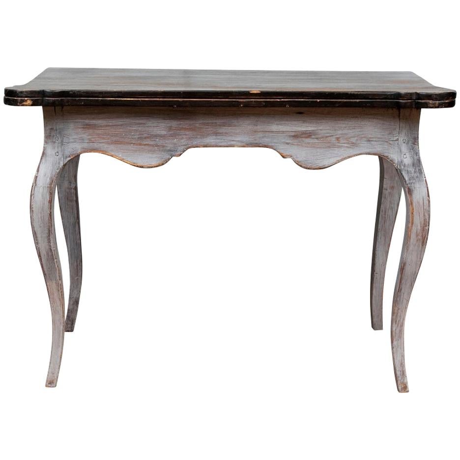 Ancienne table console à rallonge décorée de peinture française