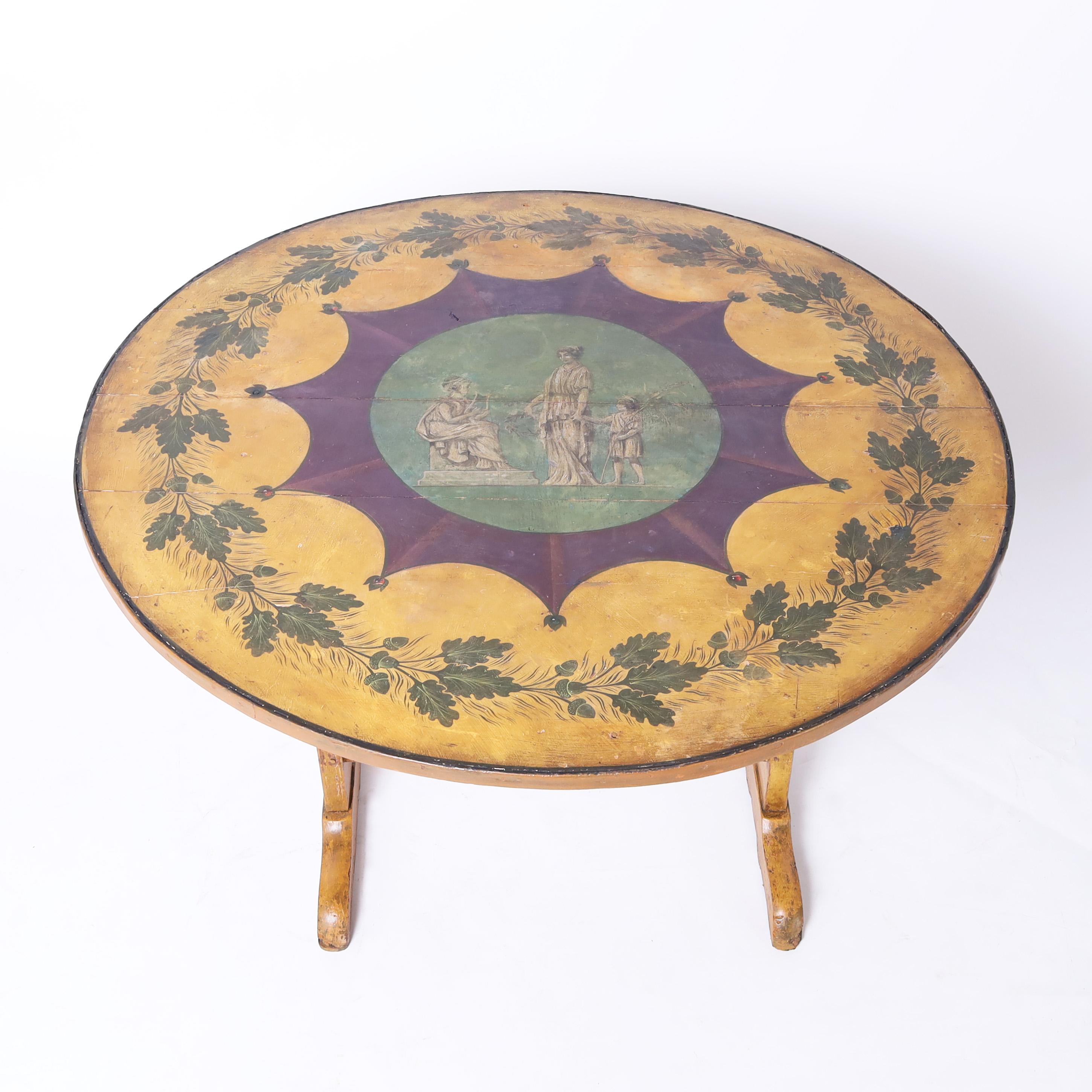 Antique French Paint Decorated Tilt Top Wine Tasting Table In Good Condition For Sale In Palm Beach, FL
