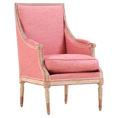 Antigua Silla Bergere Francesa Pintada y Tallada, Siglo XVIII