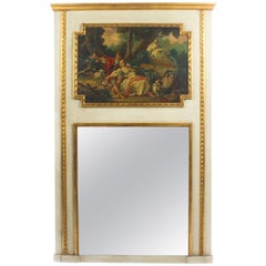 Antique French Painted and Parcel-Gilt Trumeau Mirror, circa 19th Century