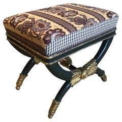 Antique French Painted and Parcel Gilt X Frame Stool