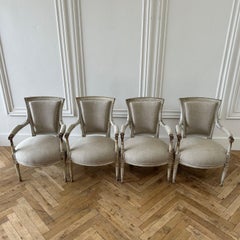 Antique French Painted and Upholstered Directoire Open Arm Chairs
