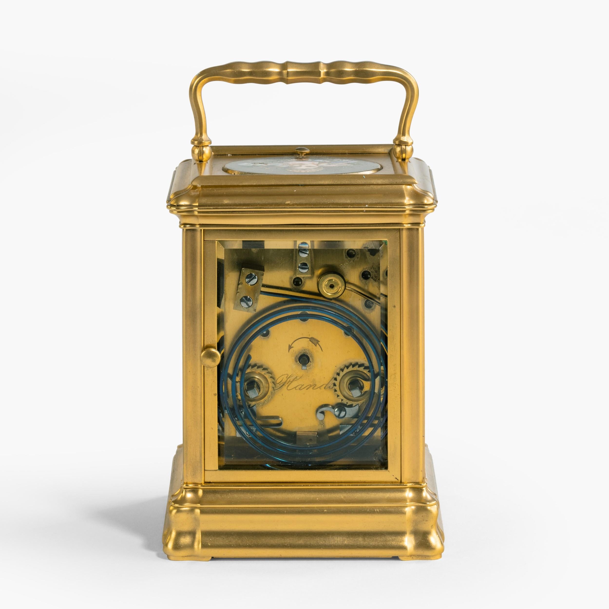 Gilt Antique French Painted Carriage Clock For Sale