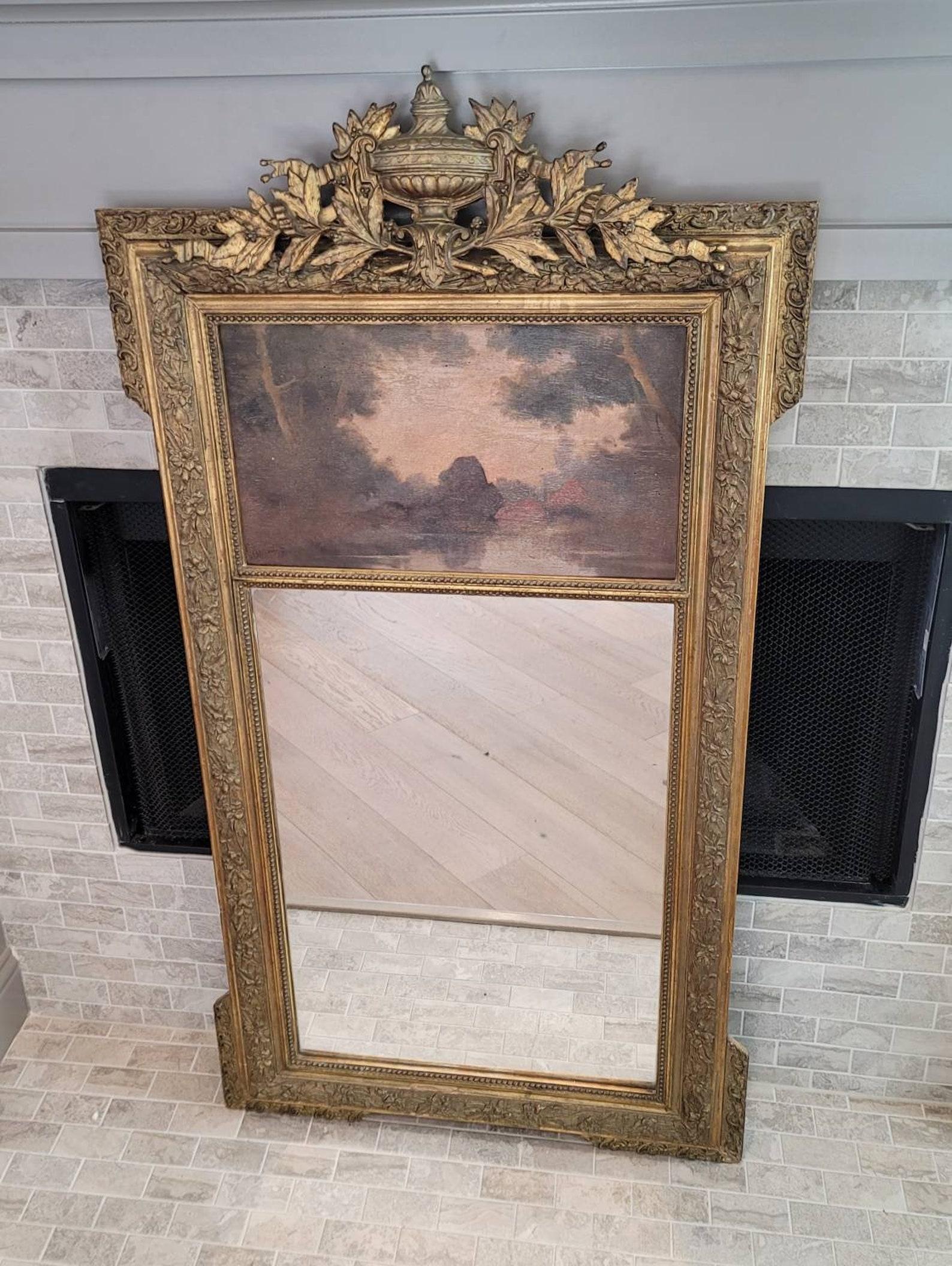 A stunning Belle Époque period (1871-1914) hand carved and painted antique, circa 1890, French trumeau mirror.

Born in France around the turn of the late 19th / early 20th century, beautifully hand-crafted in elegantly refined and luxurious Louis