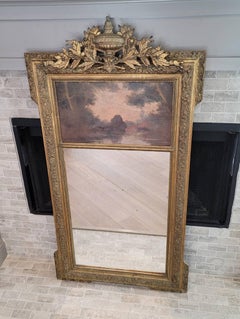 Antique French Painted Carved Gilt Wood Trumeau Mirror