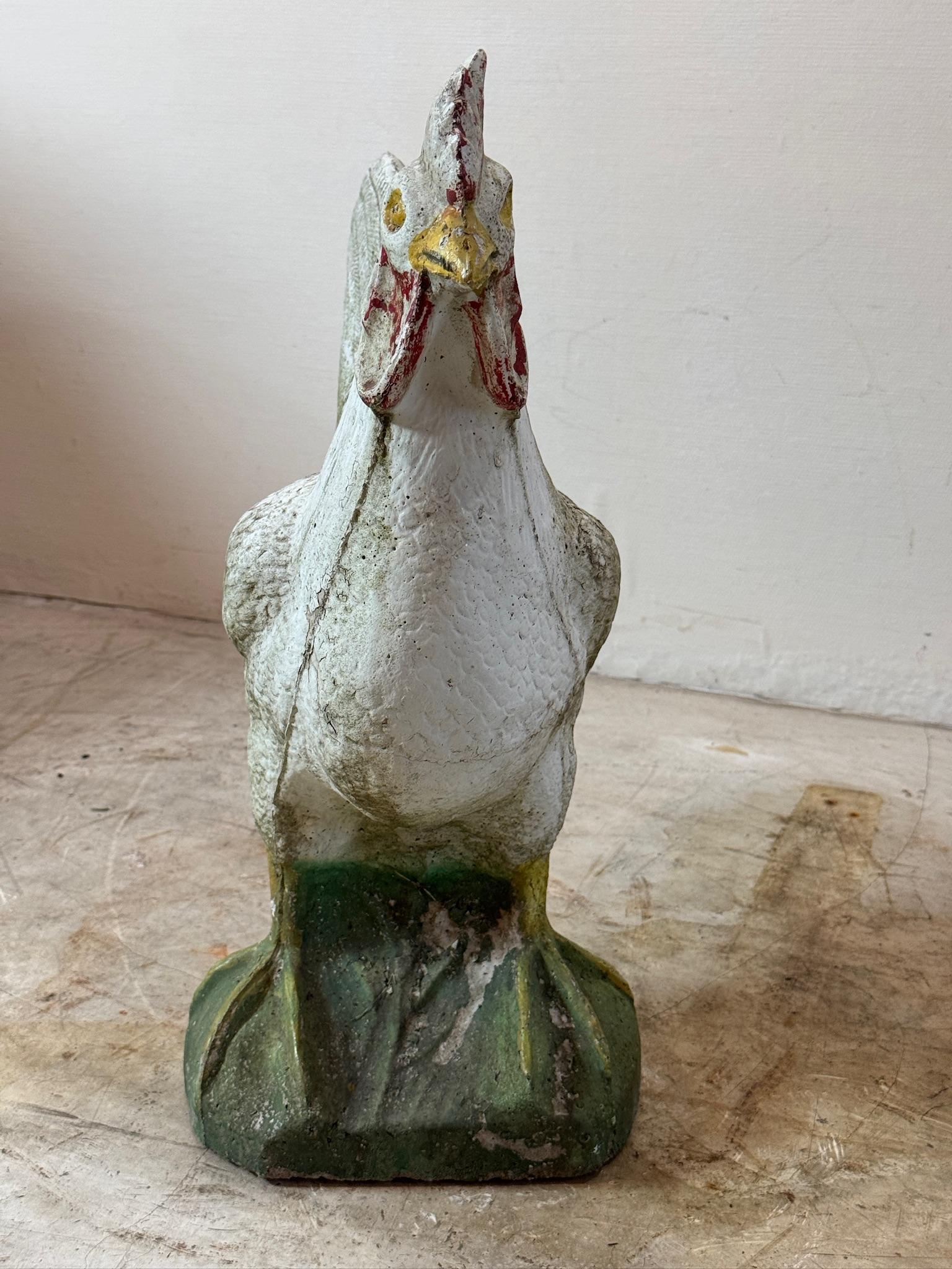 Antique French Estatua de Jardín de Gallo de Hormigón Fundido Pintada Arte popular en venta