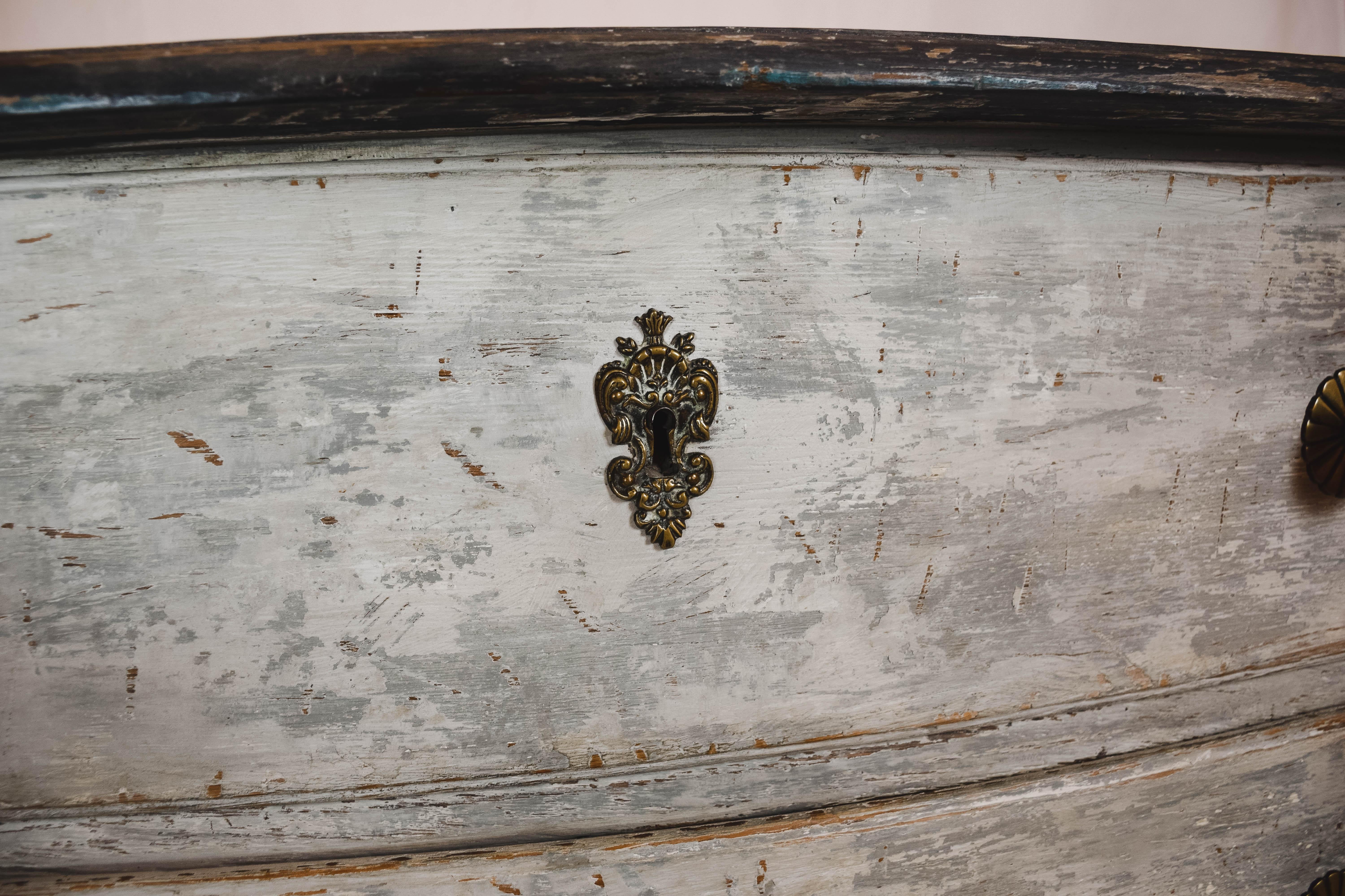 Brass Antique French Painted Chest of Drawers