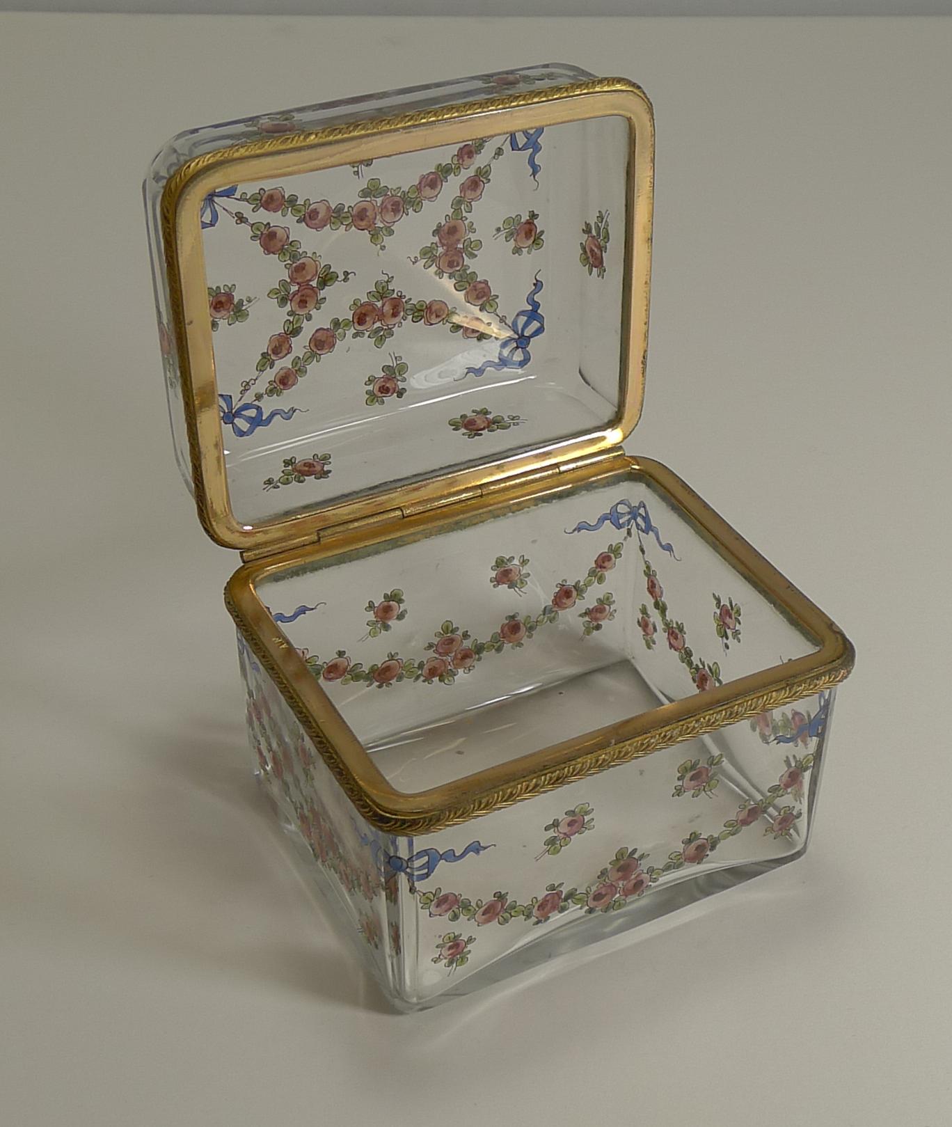 Antique French Painted Crystal Box, Ormolu Mounts Signed A.F., circa 1890 3