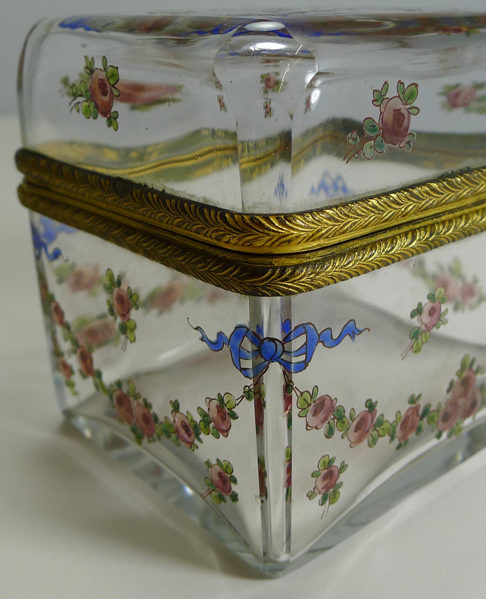 Antique French Painted Crystal Box, Ormolu Mounts Signed A.F., circa 1890 5