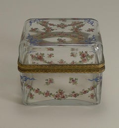 Antique French Painted Crystal Box, Ormolu Mounts Signed A.F., circa 1890