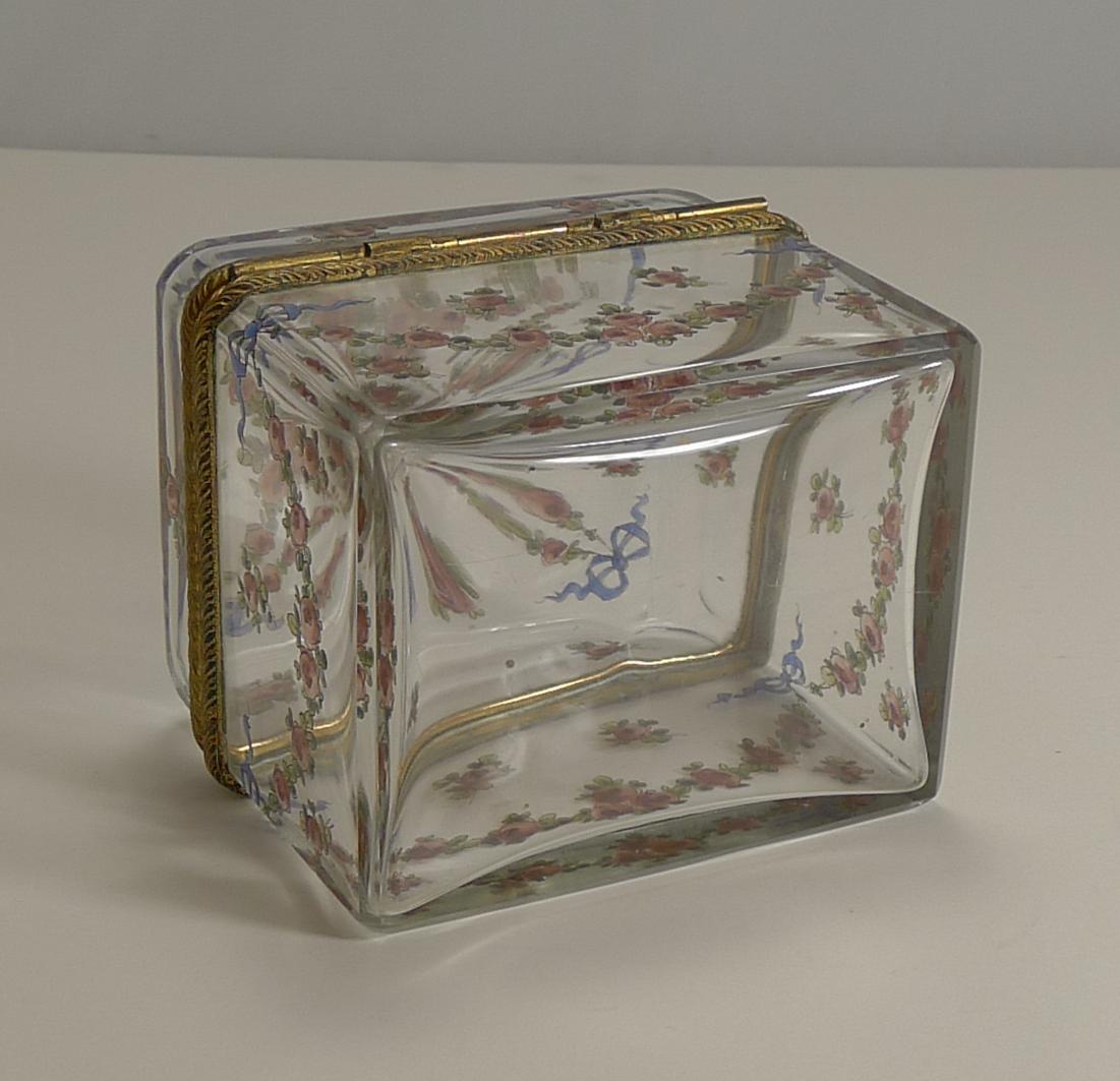 Antique French Painted Crystal Box, Ormolu Mounts Signed A.F., circa 1890 1