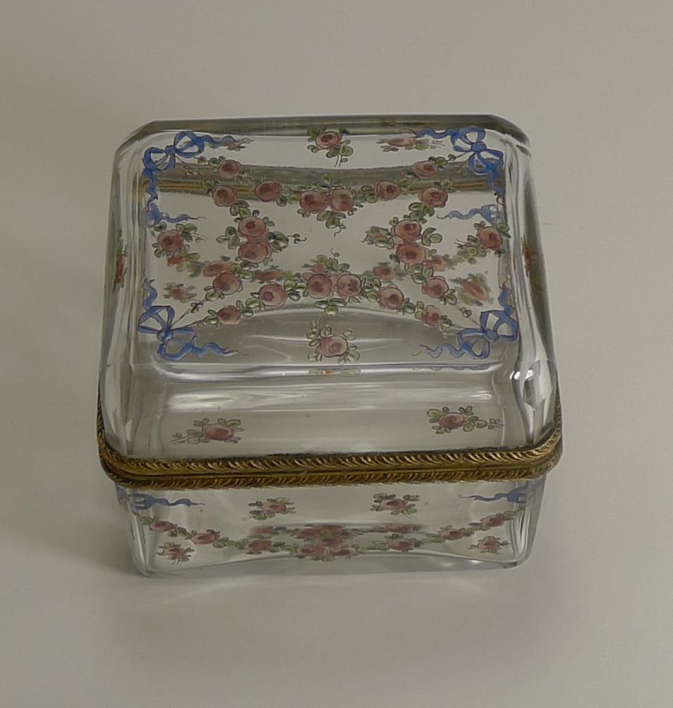 Antique French Painted Crystal Box, Ormolu Mounts Signed A.F., circa 1890 2