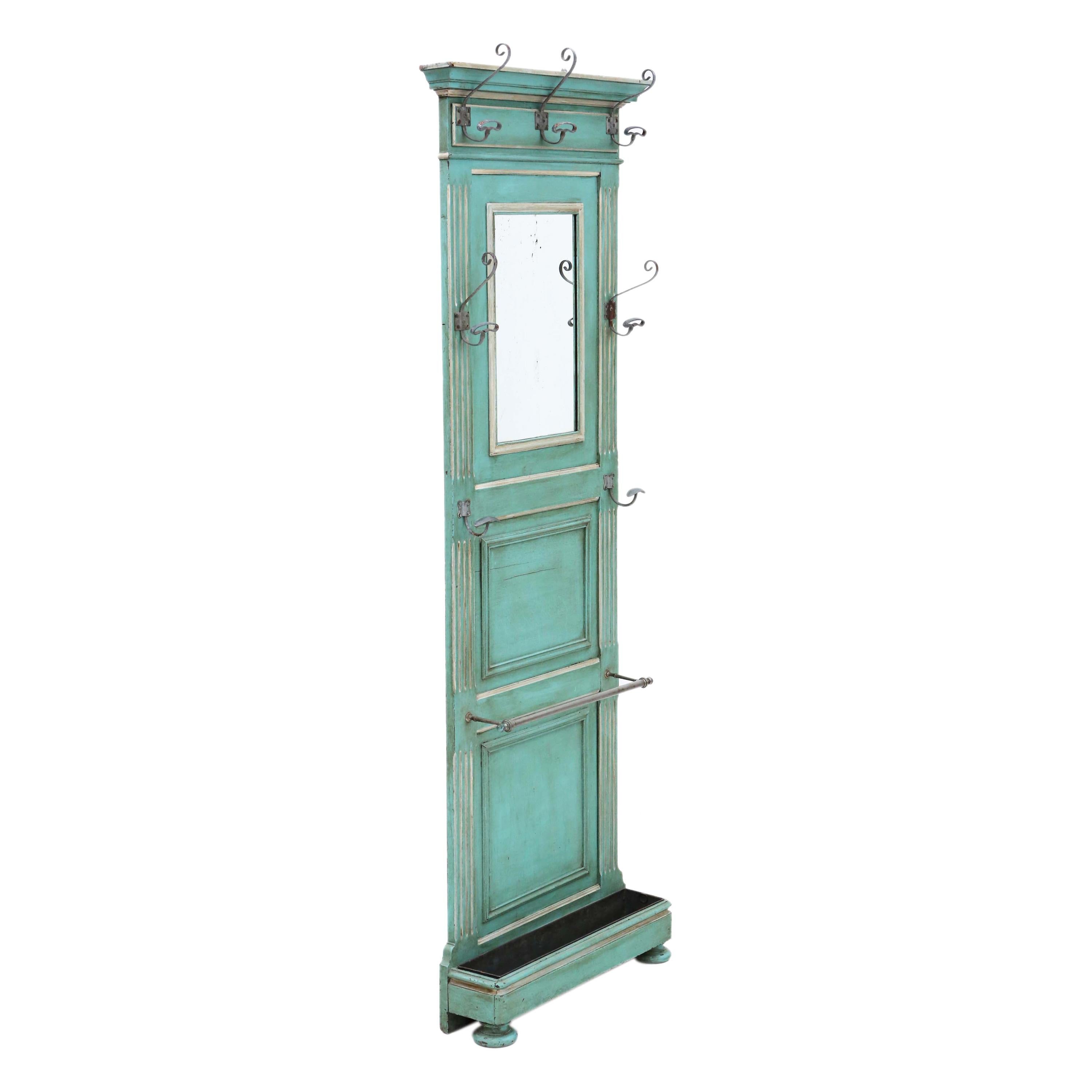 cane stand Fabulous antique French 19th Century wood & cannage hall stand in original worn green paint umbrella stand rack