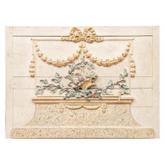 Antique French Painted Decorative Floral Panel