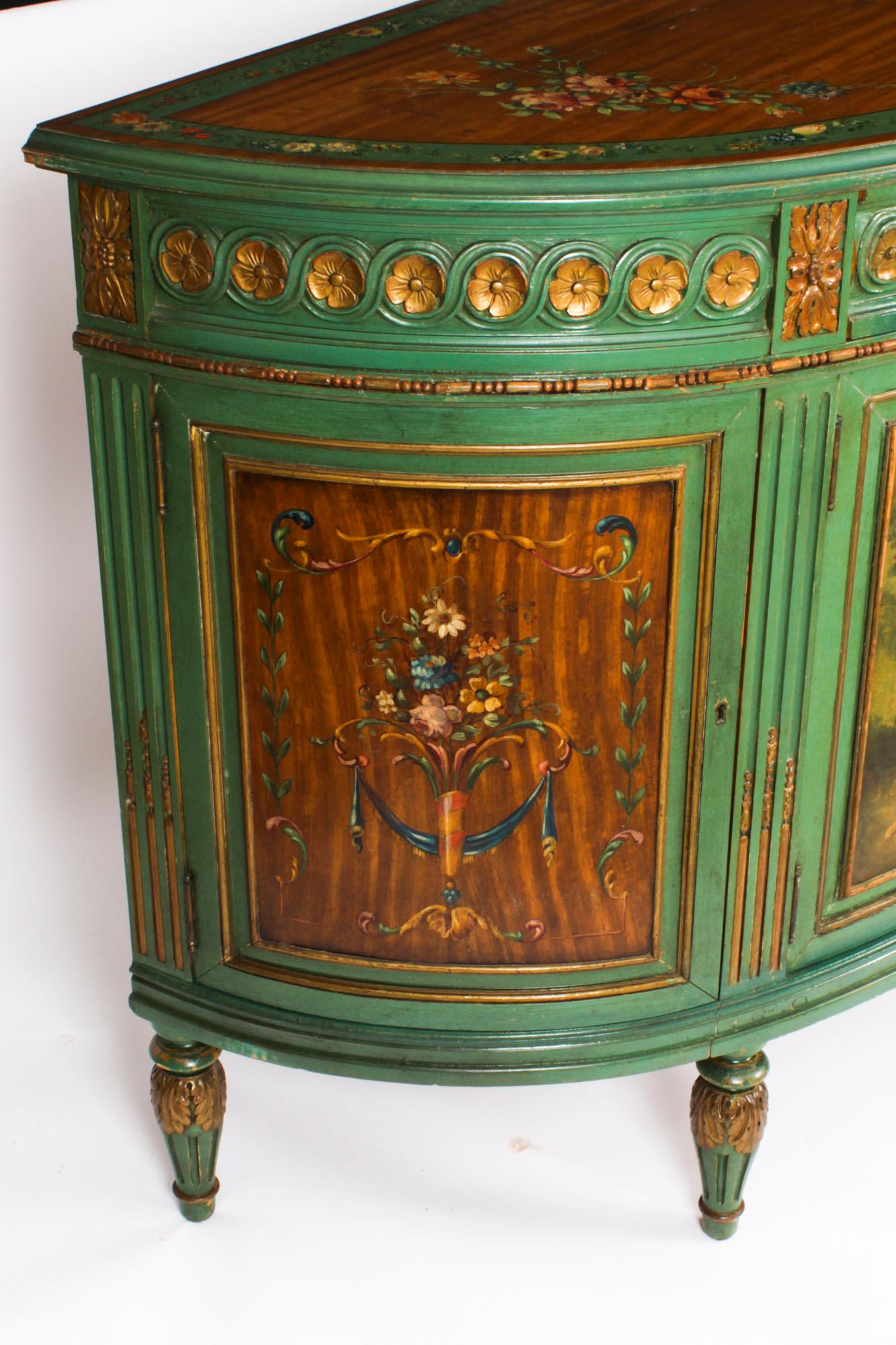 Antique French Painted Demi Lune Cabinets Commodes 20th Century 10