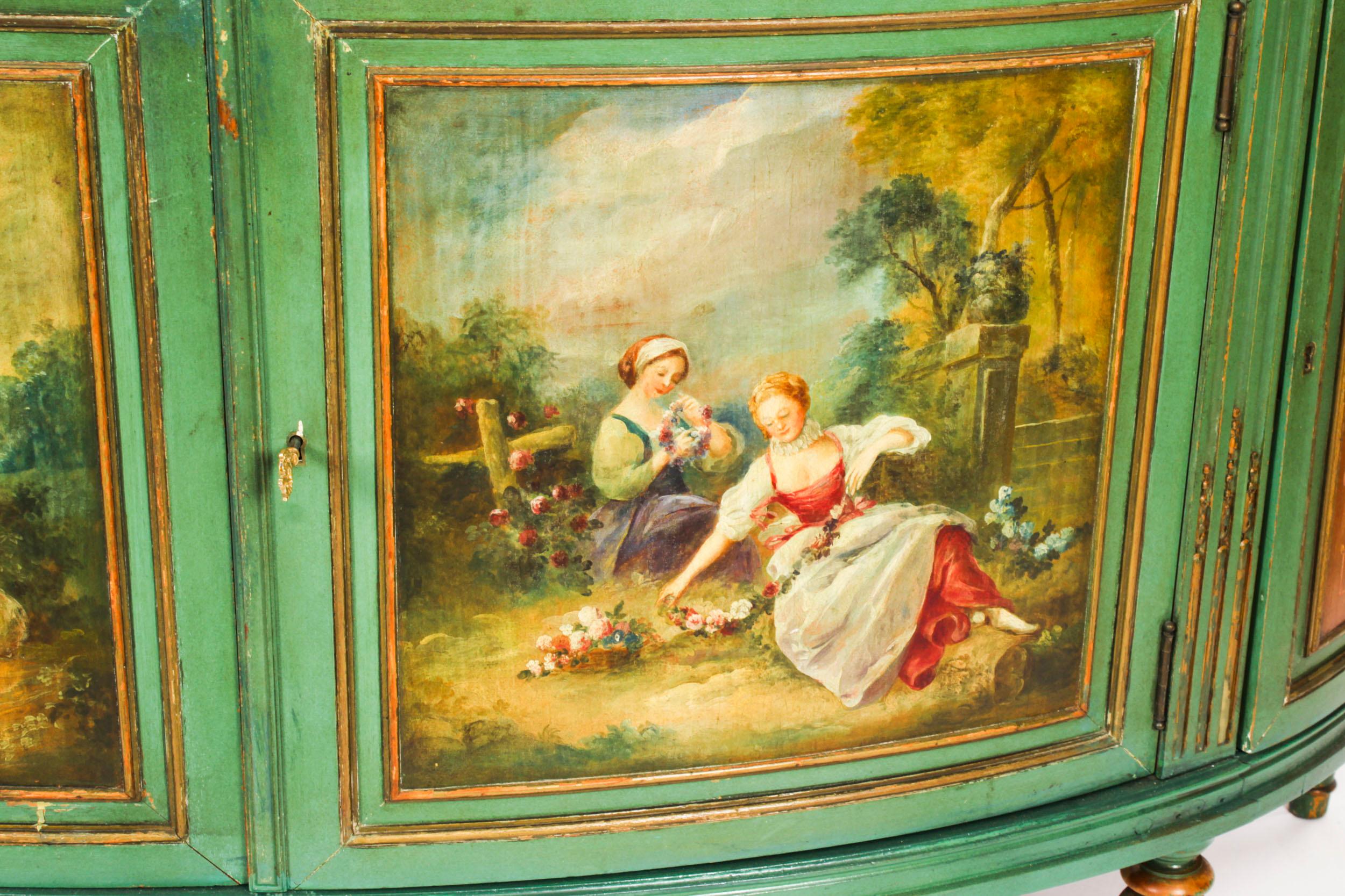 Antique French Painted Demi Lune Cabinets Commodes 20th Century 12