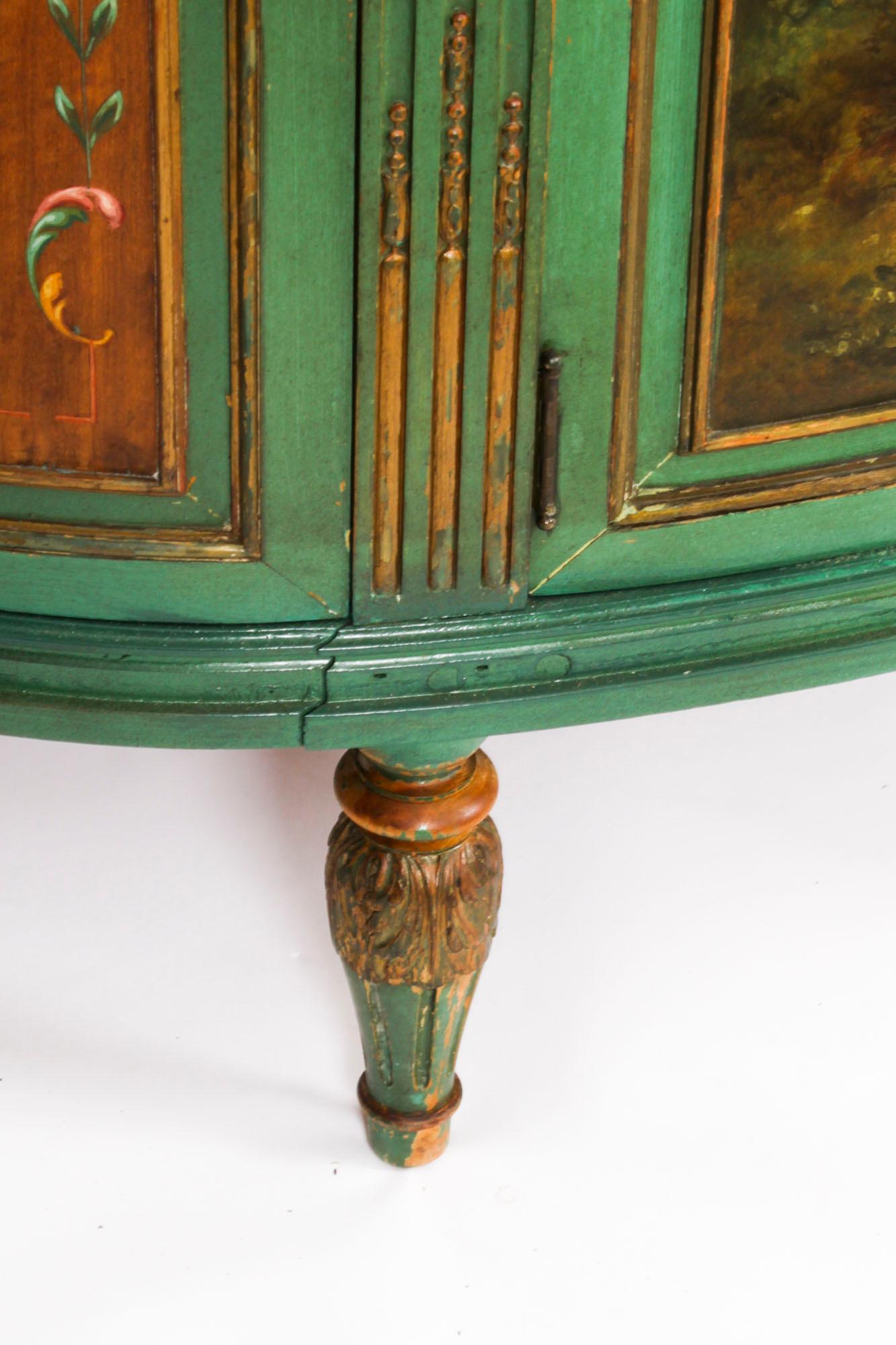 Antique French Painted Demi Lune Cabinets Commodes 20th Century 13