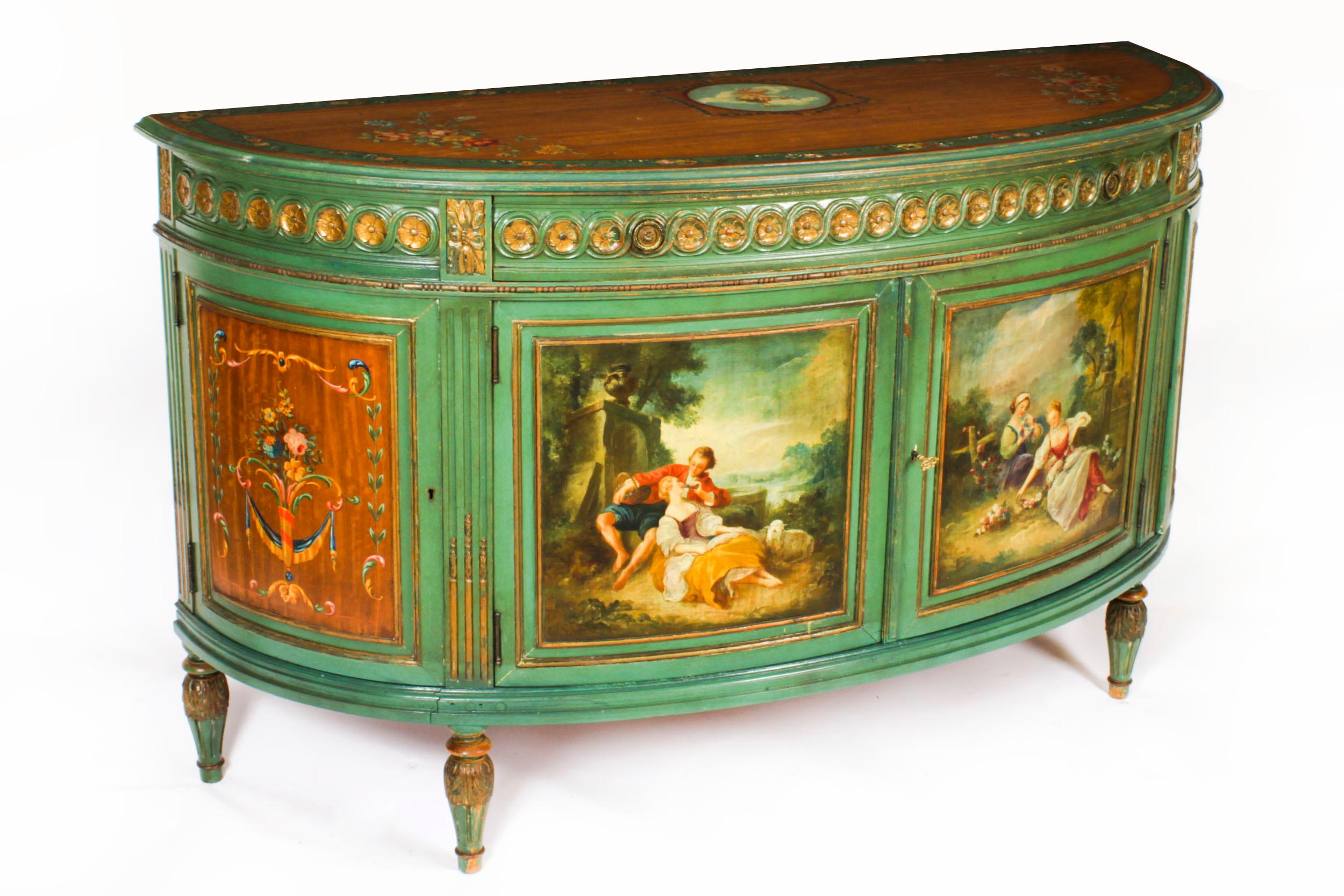 Antique French Painted Demi Lune Cabinets Commodes 20th Century 14