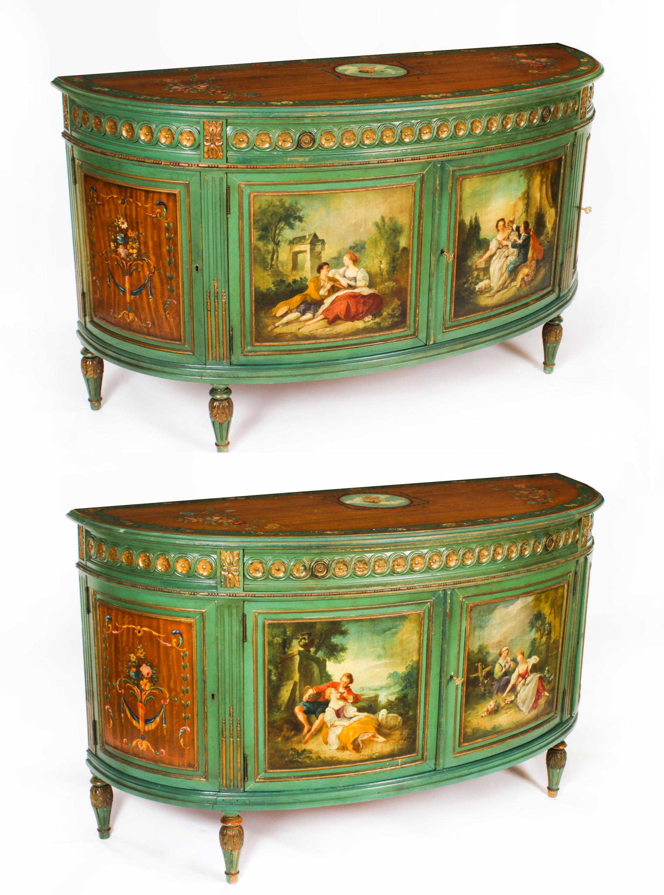 Antique French Painted Demi Lune Cabinets Commodes 20th Century For Sale 15