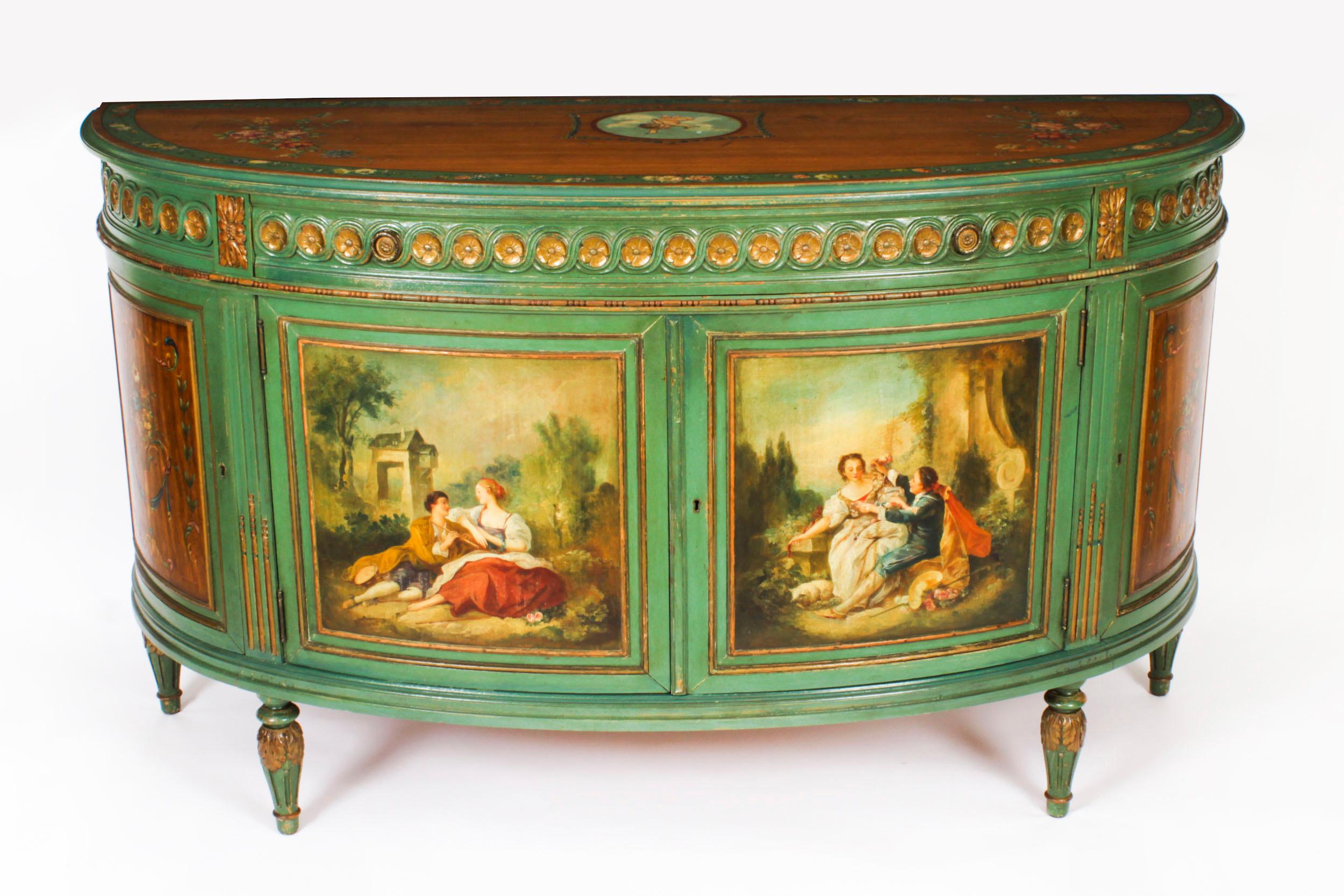 Antique French Painted Demi Lune Cabinets Commodes 20th Century In Good Condition In London, GB
