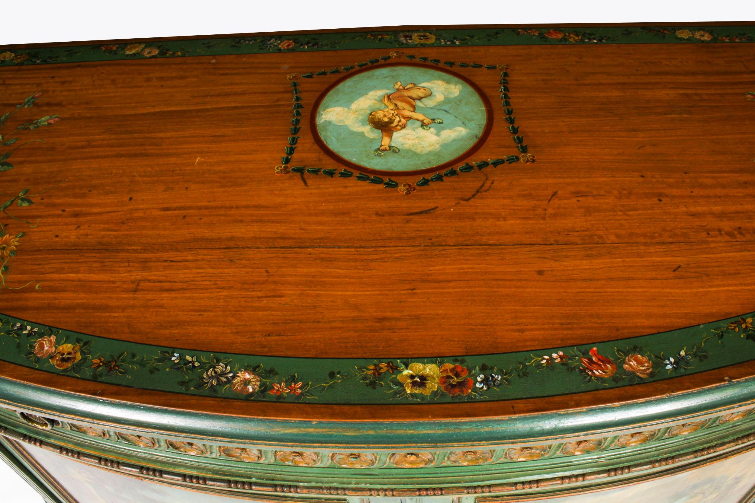 Satinwood Antique French Painted Demi Lune Cabinets Commodes 20th Century