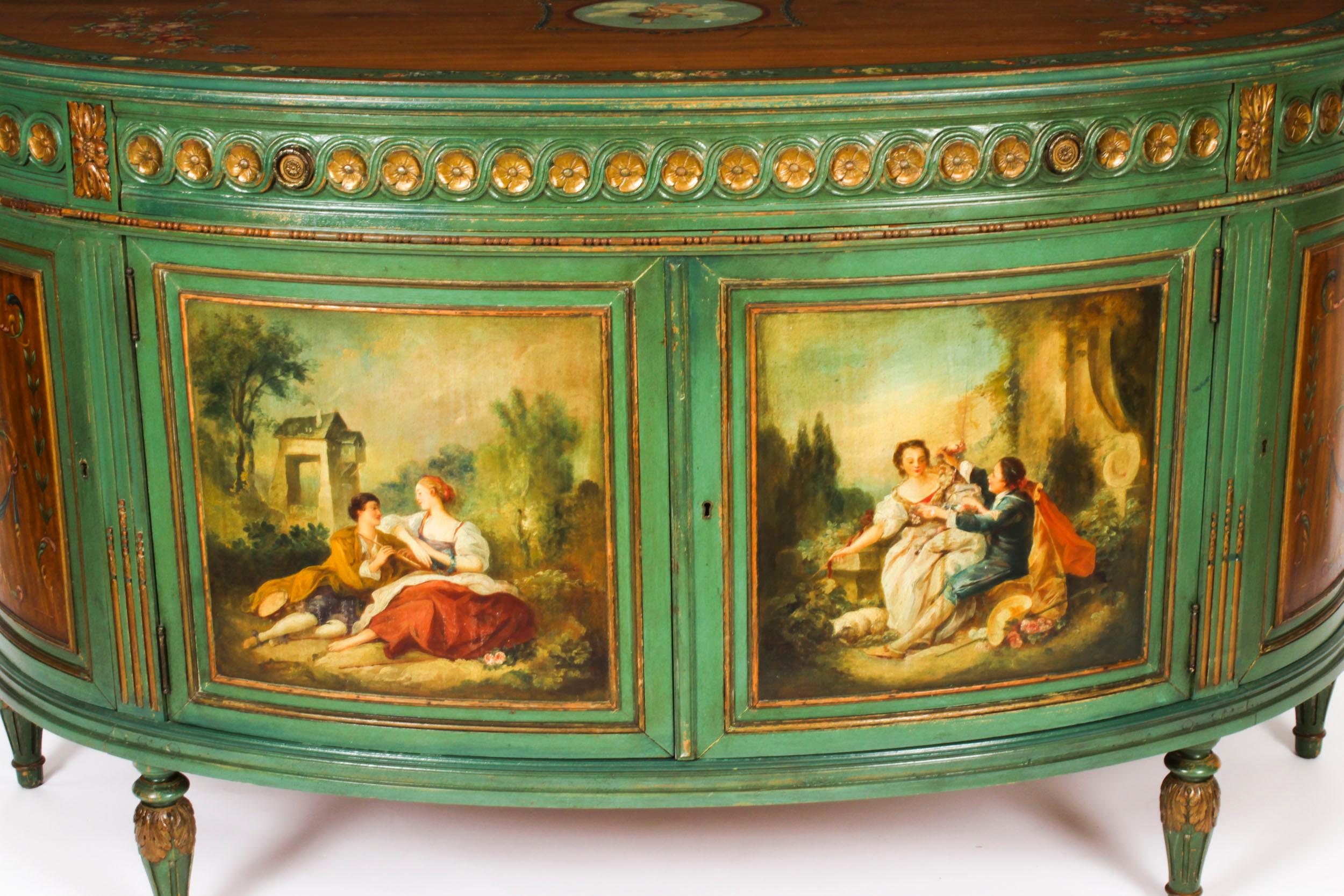 Antique French Painted Demi Lune Cabinets Commodes 20th Century 3